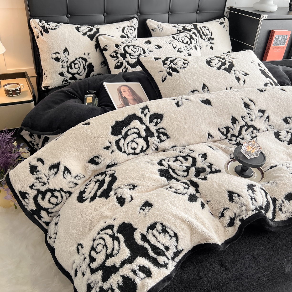 91家纺网 家纺一手货源 找家纺 安哆啦家纺 2025新款舒棉绒阳离子提花牛奶绒四件套 提花-镜花水月