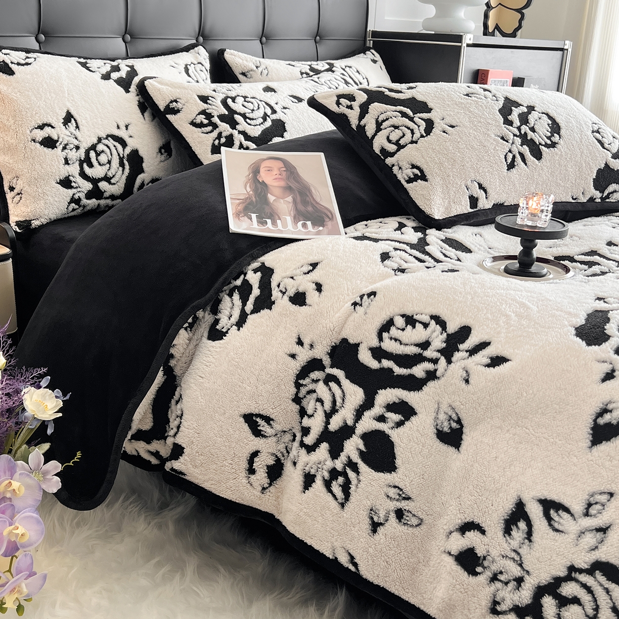 91家纺网 家纺一手货源 找家纺 安哆啦家纺 2025新款舒棉绒阳离子提花牛奶绒四件套 提花-镜花水月