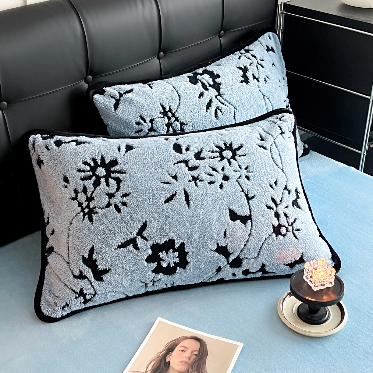 91家纺网 家纺一手货源 找家纺 安哆啦家纺 2025新款舒棉绒阳离子提花牛奶绒四件套 提花-生如夏花蓝