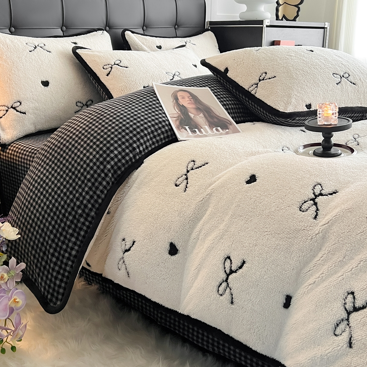 91家纺网 家纺一手货源 找家纺 安哆啦家纺 2025新款舒棉绒阳离子提花牛奶绒四件套 提花-蝴蝶结