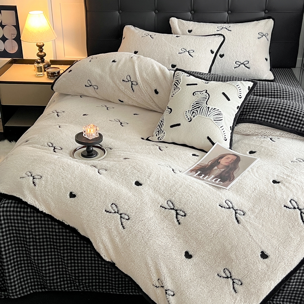 91家纺网 家纺一手货源 找家纺 安哆啦家纺 2025新款舒棉绒阳离子提花牛奶绒四件套 提花-蝴蝶结