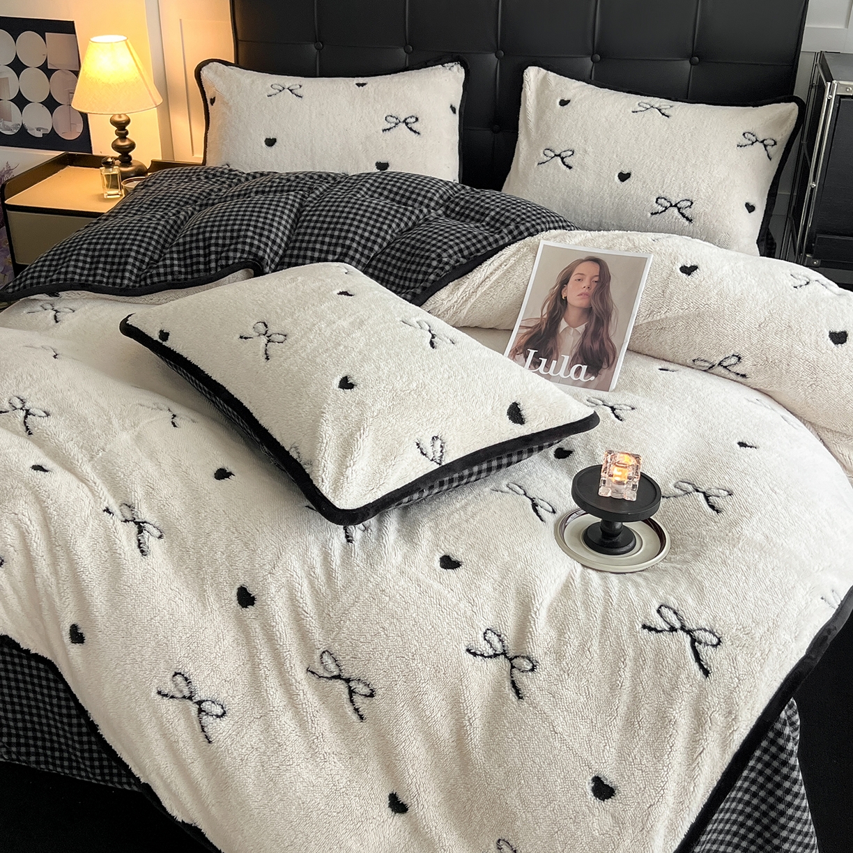 91家纺网 家纺一手货源 找家纺 安哆啦家纺 2025新款舒棉绒阳离子提花牛奶绒四件套 提花-蝴蝶结