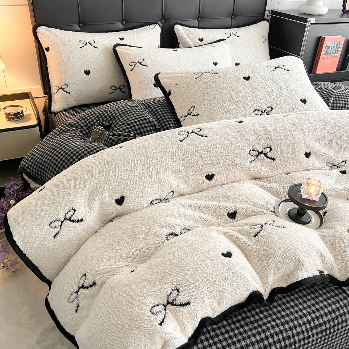 91家纺网 家纺一手货源 找家纺 安哆啦家纺 2025新款舒棉绒阳离子提花牛奶绒四件套 提花-蝴蝶结