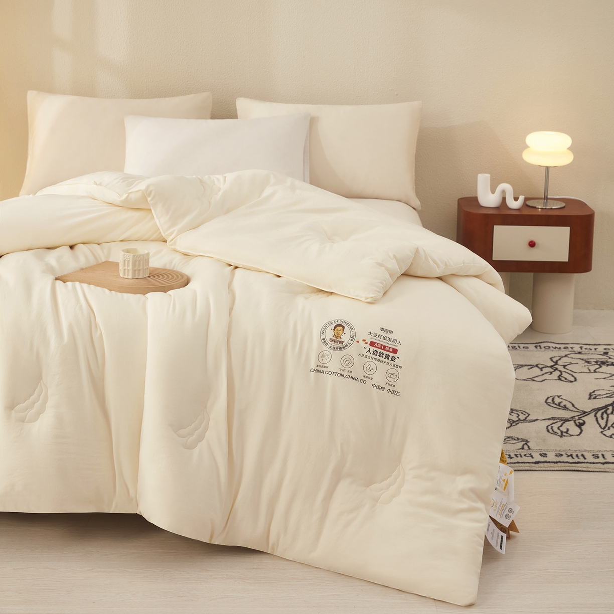 91家纺网 家纺一手货源 找家纺 恒科家纺 2025新款李官奇官方正品授权 李官奇大豆纤维被 拉链二合一子母被 被芯 春秋被 冬被 夏被 米白