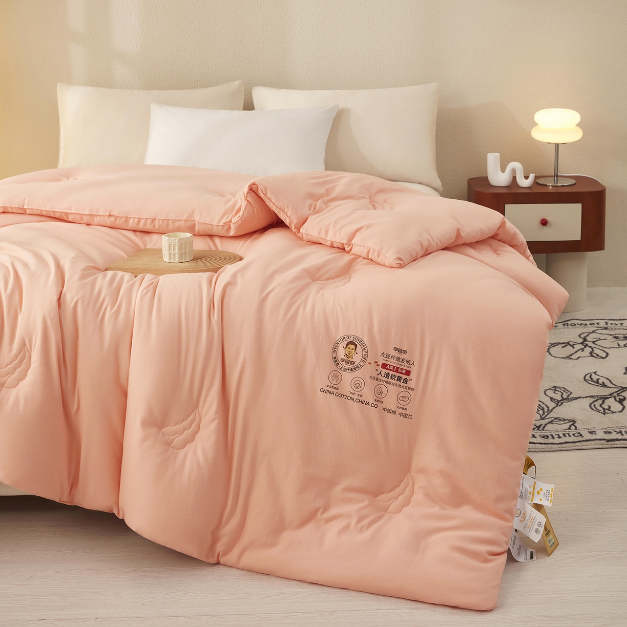 91家纺网 家纺一手货源 找家纺 恒科家纺 2025新款李官奇官方正品授权 李官奇大豆纤维被 拉链二合一子母被 被芯 春秋被 冬被 夏被 粉玉