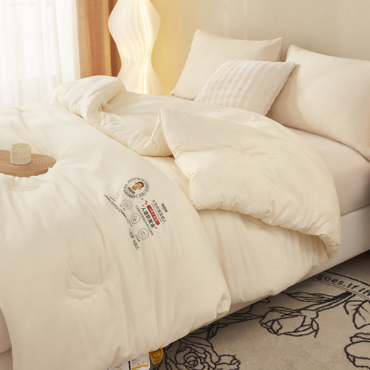 91家纺网 家纺一手货源 找家纺 恒科家纺 2025新款李官奇官方正品授权 李官奇大豆纤维被 拉链二合一子母被 被芯 春秋被 冬被 夏被 米白