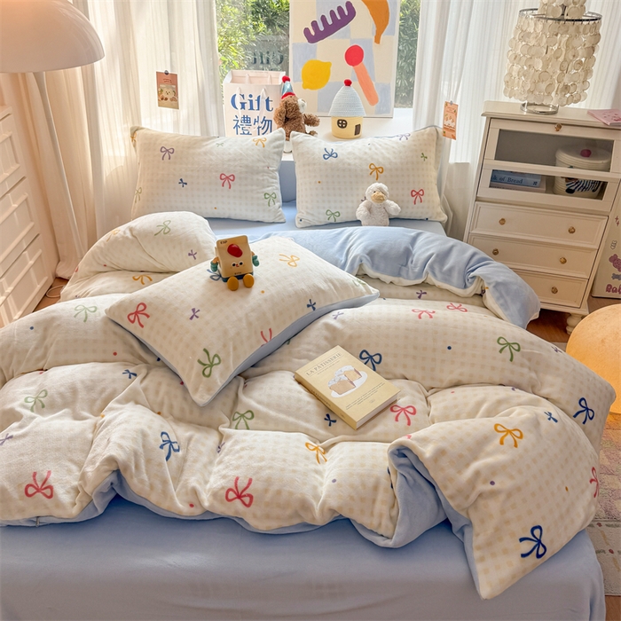 91家纺网 家纺一手货源 找家纺 艾特你 2025新款全工艺200克牛奶绒四件套 彩色物语黄