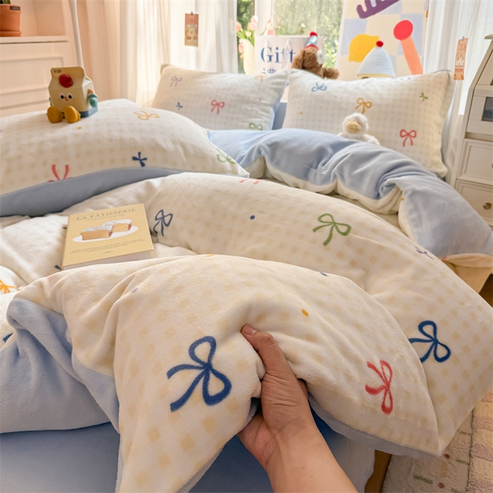 91家纺网 家纺一手货源 找家纺 艾特你 2025新款全工艺200克牛奶绒四件套 彩色物语黄