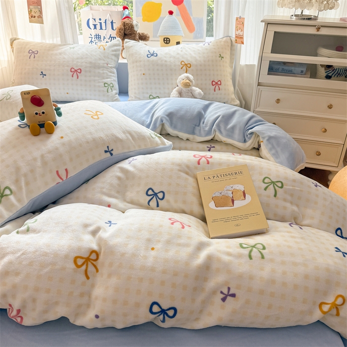 91家纺网 家纺一手货源 找家纺 艾特你 2025新款全工艺200克牛奶绒四件套 彩色物语黄