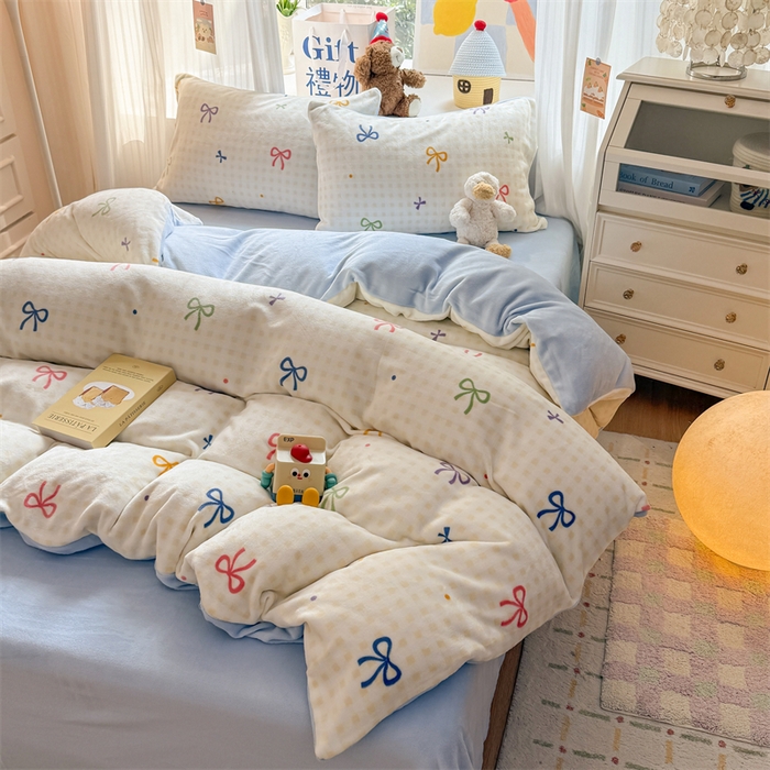 91家纺网 家纺一手货源 找家纺 艾特你 2025新款全工艺200克牛奶绒四件套 彩色物语黄