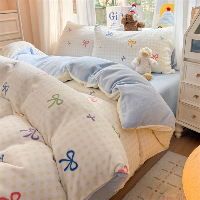 91家纺网 家纺一手货源 找家纺 艾特你 2025新款全工艺200克牛奶绒四件套 彩色物语黄