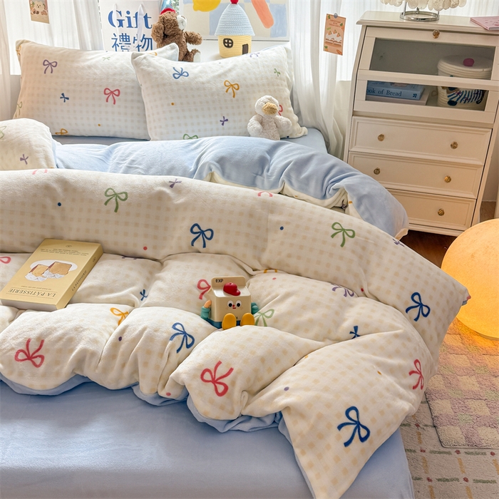 91家纺网 家纺一手货源 找家纺 艾特你 2025新款全工艺200克牛奶绒四件套 彩色物语黄