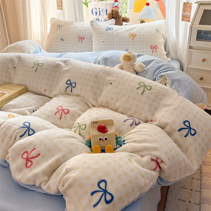 91家纺网 家纺一手货源 找家纺 艾特你 2025新款全工艺200克牛奶绒四件套 彩色物语黄