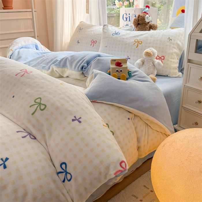 91家纺网 家纺一手货源 找家纺 艾特你 2025新款全工艺200克牛奶绒四件套 彩色物语黄