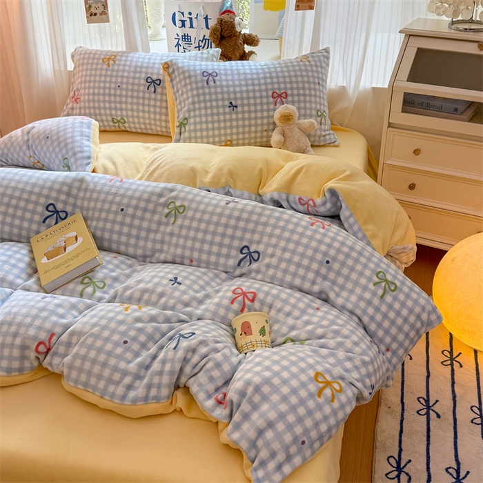 91家纺网 家纺一手货源 找家纺 艾特你 2025新款全工艺200克牛奶绒四件套 彩色物语蓝