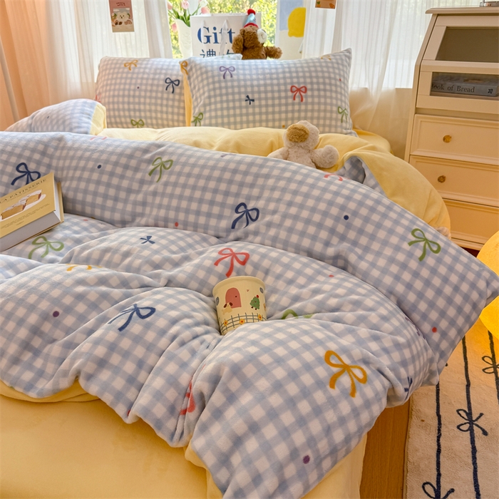 91家纺网 家纺一手货源 找家纺 艾特你 2025新款全工艺200克牛奶绒四件套 彩色物语蓝