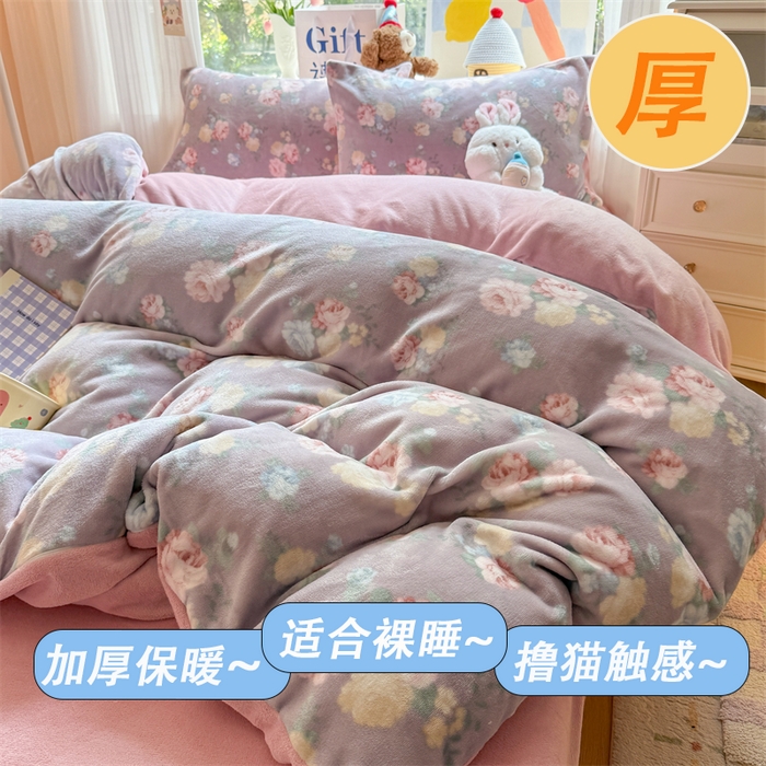 艾特你 2025新款全工艺200克牛奶绒四件套 春语