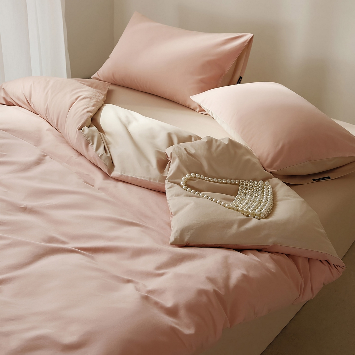 91家纺网 家纺一手货源 找家纺 EH家居 2025新款100S长绒棉小宽边磨毛四件套--云栖系列 蜜桃乳酪