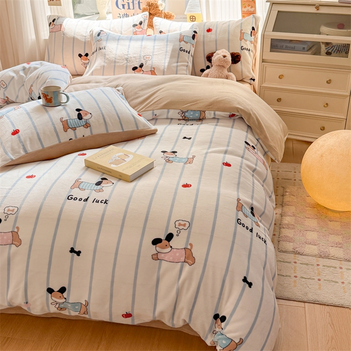 91家纺网 家纺一手货源 找家纺 艾特你 2025新款全工艺200克牛奶绒四件套 快乐节拍