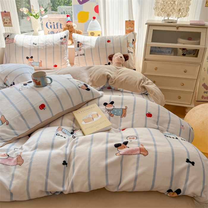 91家纺网 家纺一手货源 找家纺 艾特你 2025新款全工艺200克牛奶绒四件套 快乐节拍