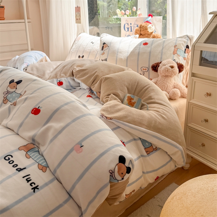 91家纺网 家纺一手货源 找家纺 艾特你 2025新款全工艺200克牛奶绒四件套 快乐节拍