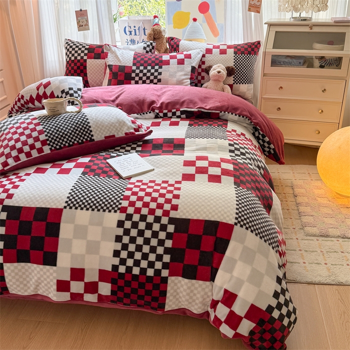 91家纺网 家纺一手货源 找家纺 艾特你 2025新款全工艺200克牛奶绒四件套 迷格