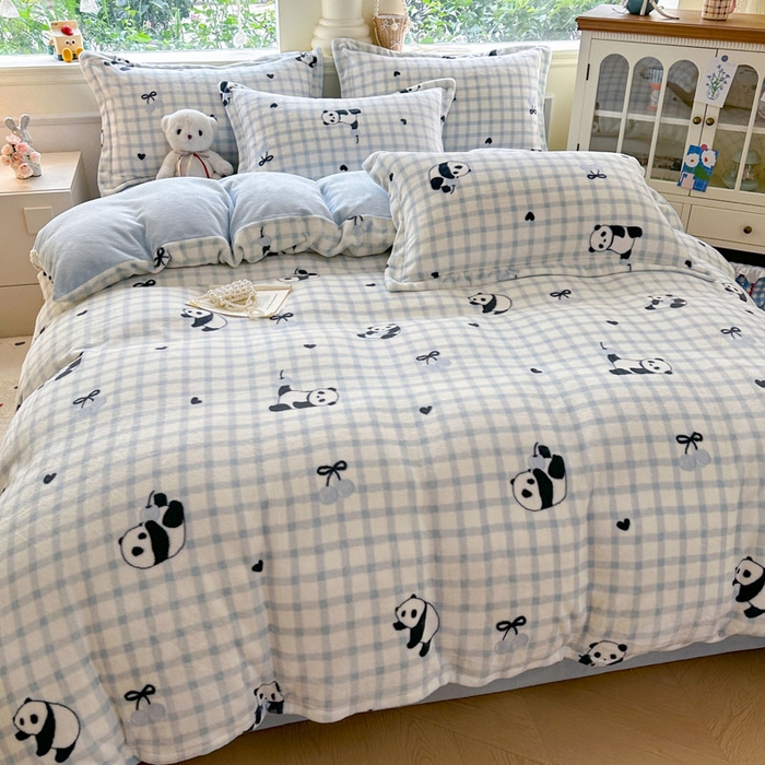 91家纺网 家纺一手货源 找家纺 绵庭家纺 2025新款高克重牛奶绒印花四件套系列 奶熊嘟嘟