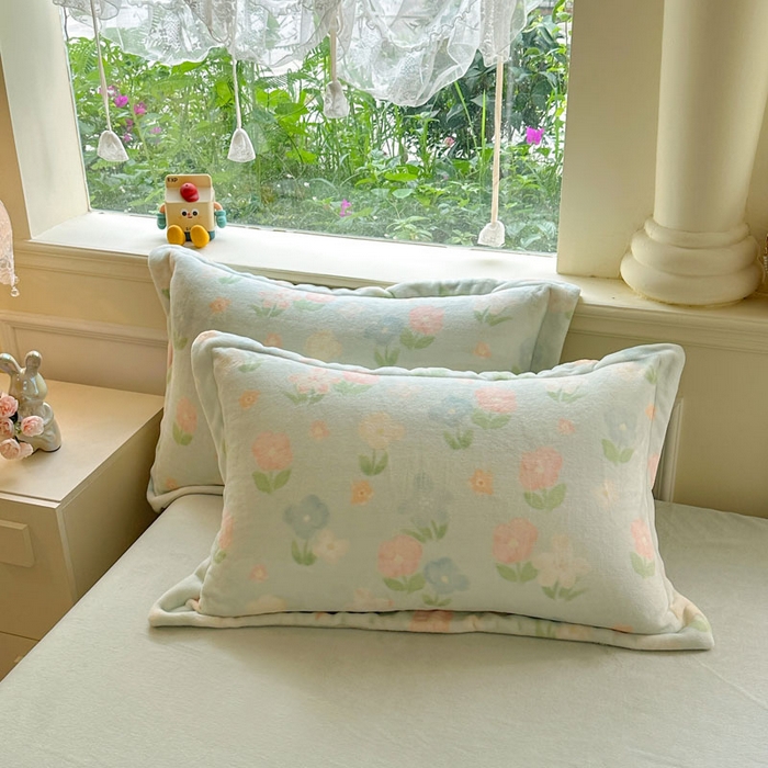 91家纺网 家纺一手货源 找家纺 绵庭家纺 2025新款高克重牛奶绒印花四件套系列 花汐子-绿