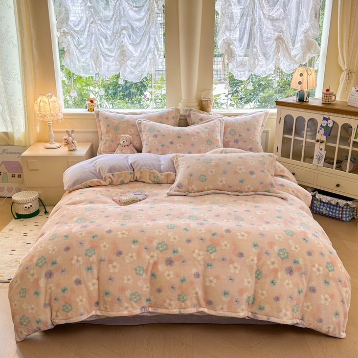 绵庭家纺 2025新款高克重牛奶绒印花四件套系列 甜橘晴朗-玉