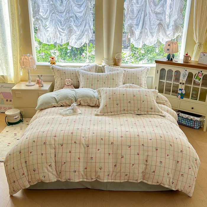 绵庭家纺 2025新款高克重牛奶绒印花四件套系列 桃你喜欢-黄