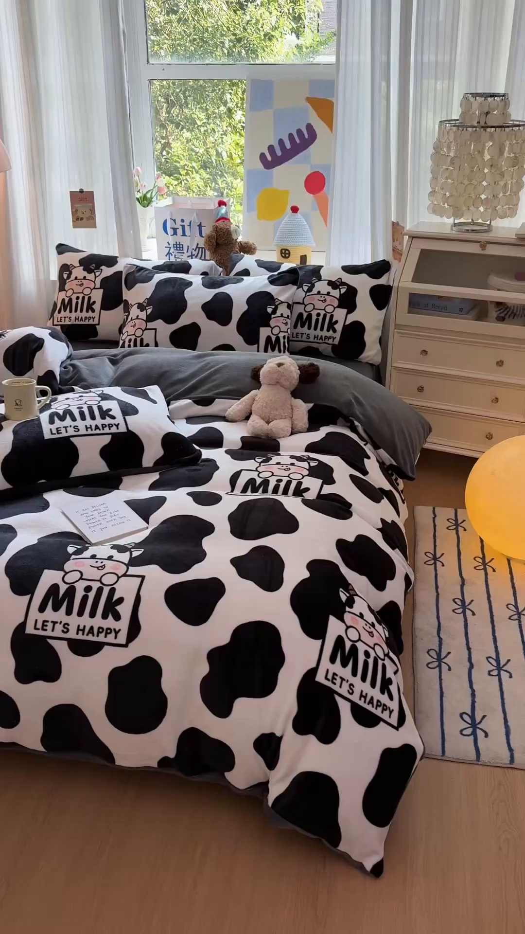 91家纺网 家纺一手货源 找家纺 艾特你 2025新款全工艺200克牛奶绒四件套 奶牛