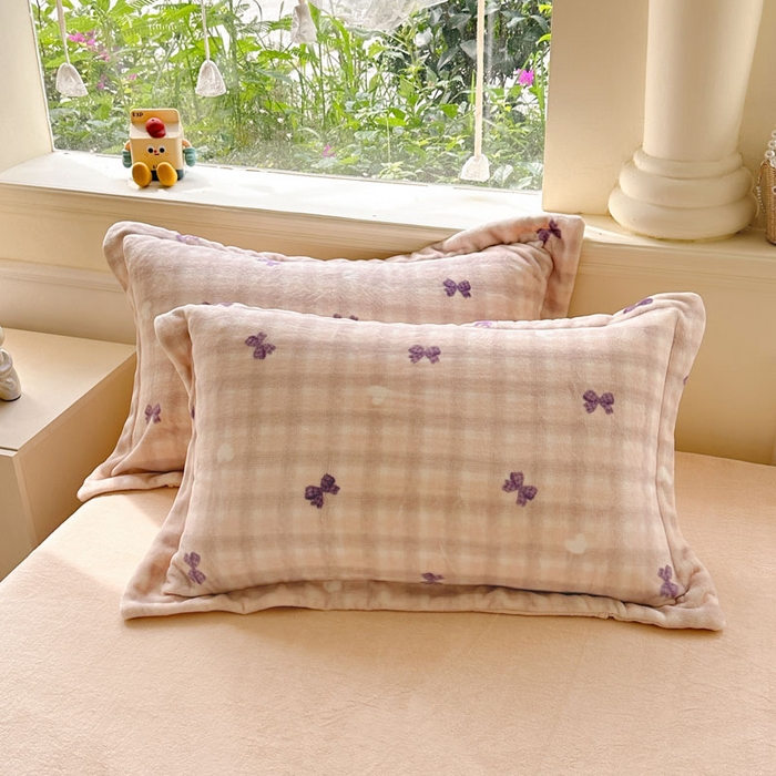 91家纺网 家纺一手货源 找家纺 绵庭家纺 2025新款高克重牛奶绒印花四件套系列 星梦蝶结-紫