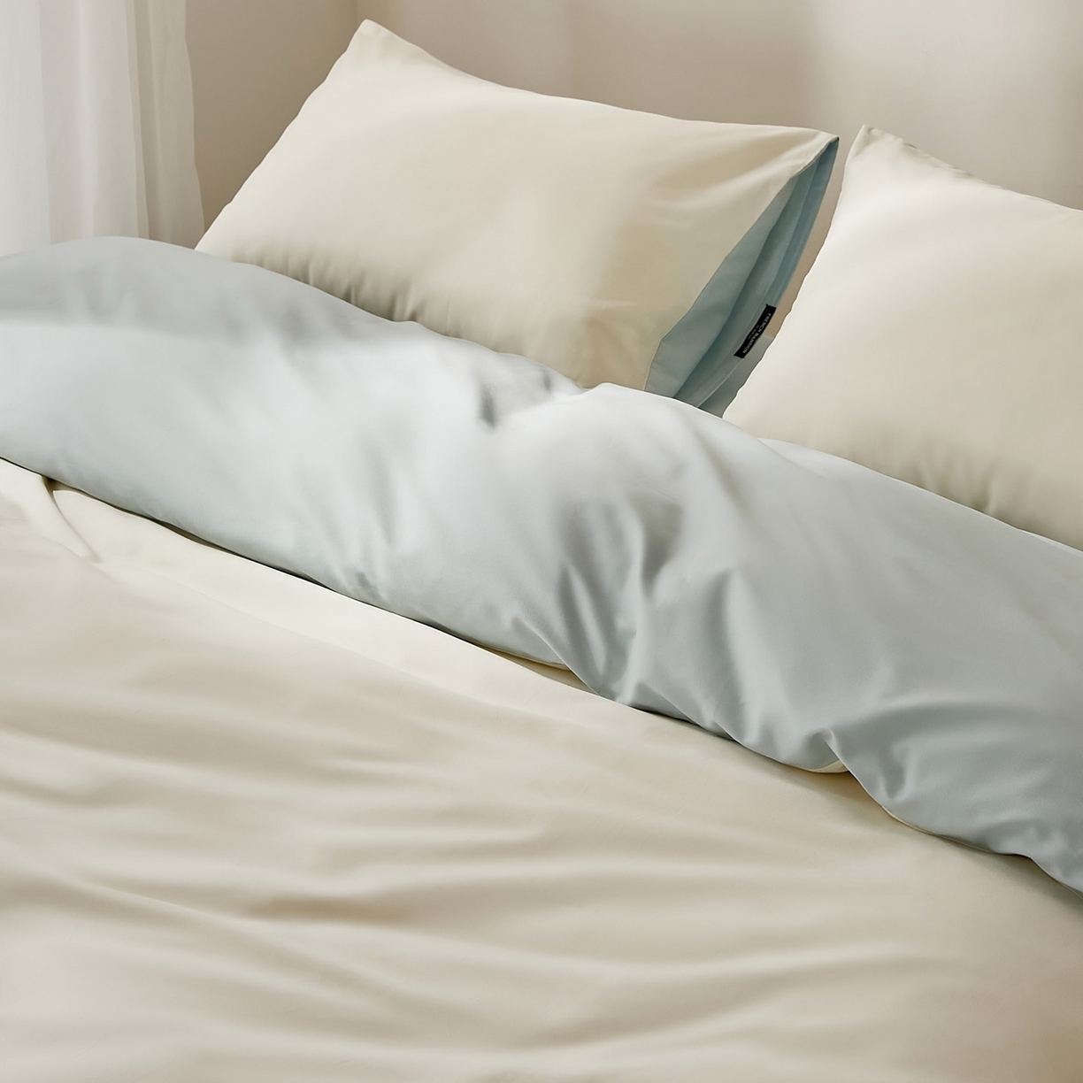 91家纺网 家纺一手货源 找家纺 EH家居 2025新款100S长绒棉小宽边磨毛四件套--云栖系列 蓝白