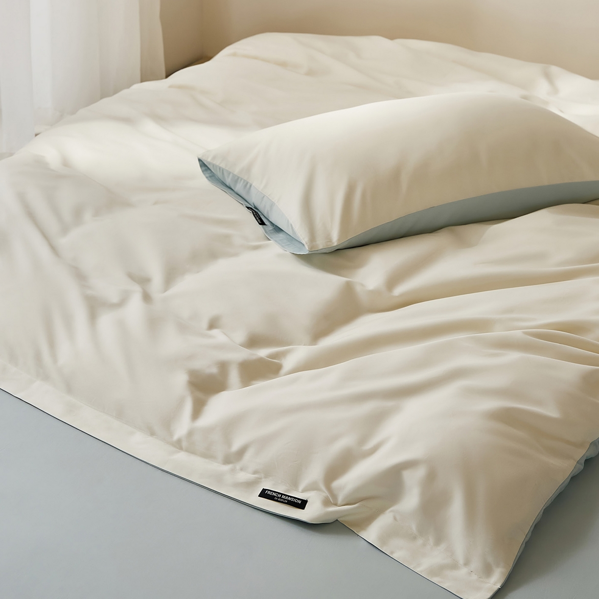 91家纺网 家纺一手货源 找家纺 EH家居 2025新款100S长绒棉小宽边磨毛四件套--云栖系列 蓝白