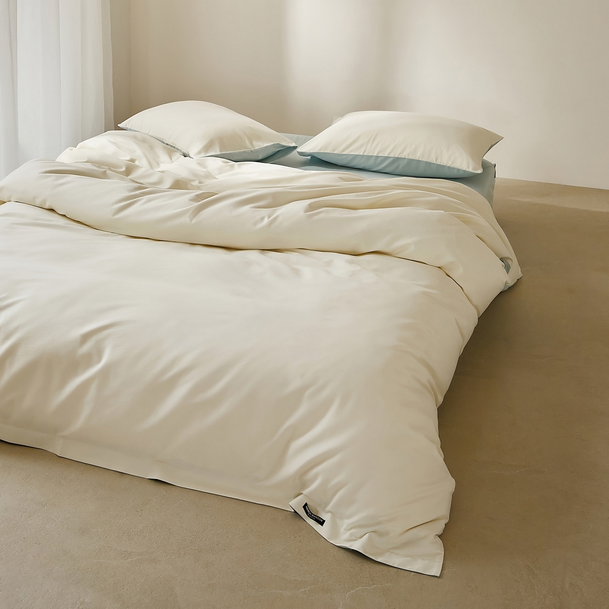 91家纺网 家纺一手货源 找家纺 EH家居 2025新款100S长绒棉小宽边磨毛四件套--云栖系列 蓝白