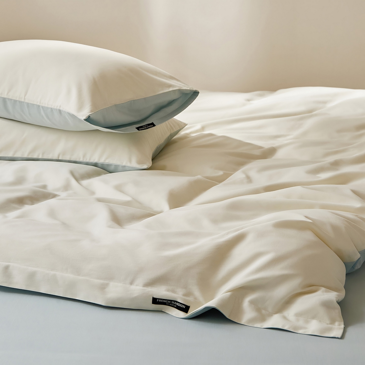 91家纺网 家纺一手货源 找家纺 EH家居 2025新款100S长绒棉小宽边磨毛四件套--云栖系列 蓝白