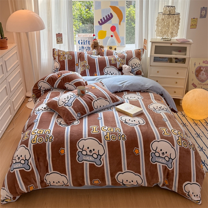 91家纺网 家纺一手货源 找家纺 艾特你 2025新款全工艺200克牛奶绒四件套 淘气狗