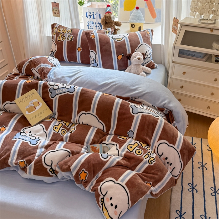 91家纺网 家纺一手货源 找家纺 艾特你 2025新款全工艺200克牛奶绒四件套 淘气狗