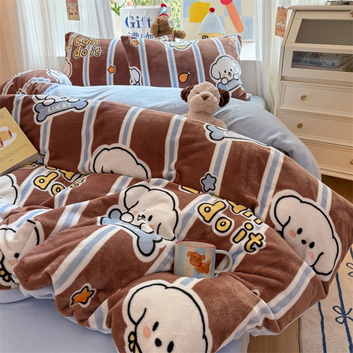 91家纺网 家纺一手货源 找家纺 艾特你 2025新款全工艺200克牛奶绒四件套 淘气狗