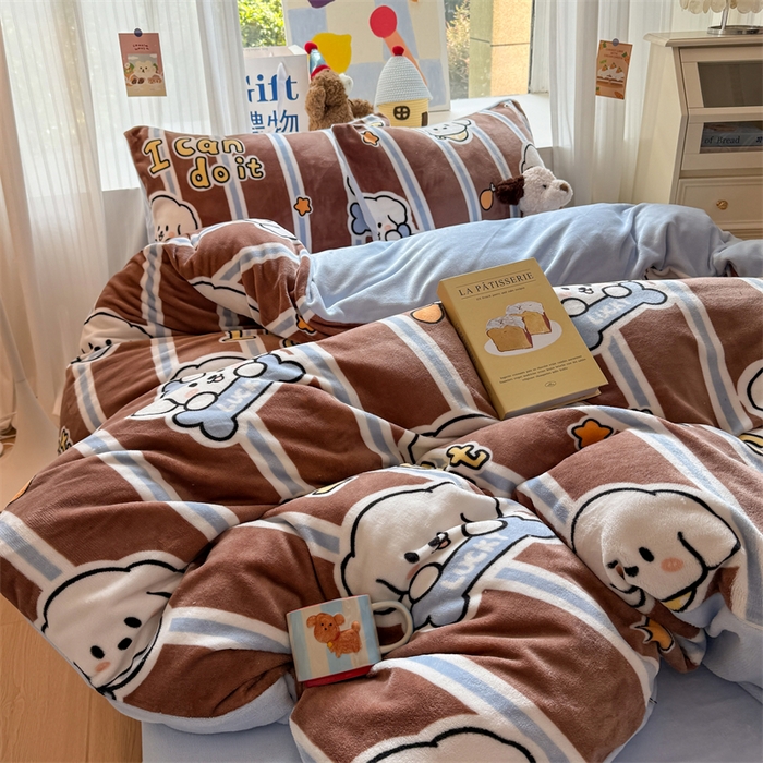 91家纺网 家纺一手货源 找家纺 艾特你 2025新款全工艺200克牛奶绒四件套 淘气狗