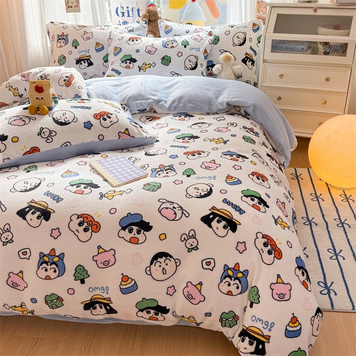 91家纺网 家纺一手货源 找家纺 艾特你 2025新款全工艺200克牛奶绒四件套 小新家族