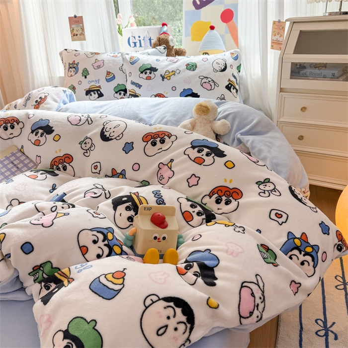 91家纺网 家纺一手货源 找家纺 艾特你 2025新款全工艺200克牛奶绒四件套 小新家族