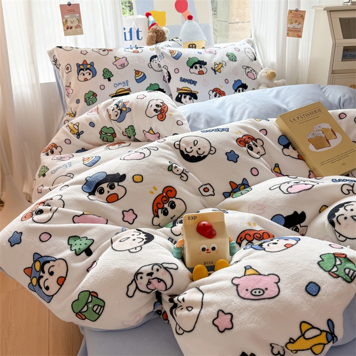 91家纺网 家纺一手货源 找家纺 艾特你 2025新款全工艺200克牛奶绒四件套 小新家族