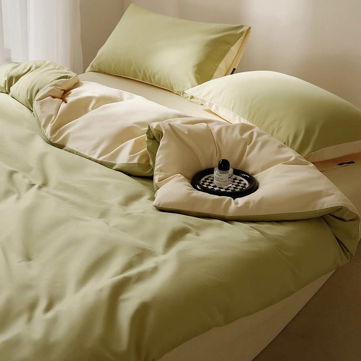 91家纺网 家纺一手货源 找家纺 EH家居 2025新款100S长绒棉小宽边磨毛四件套--云栖系列 香草青