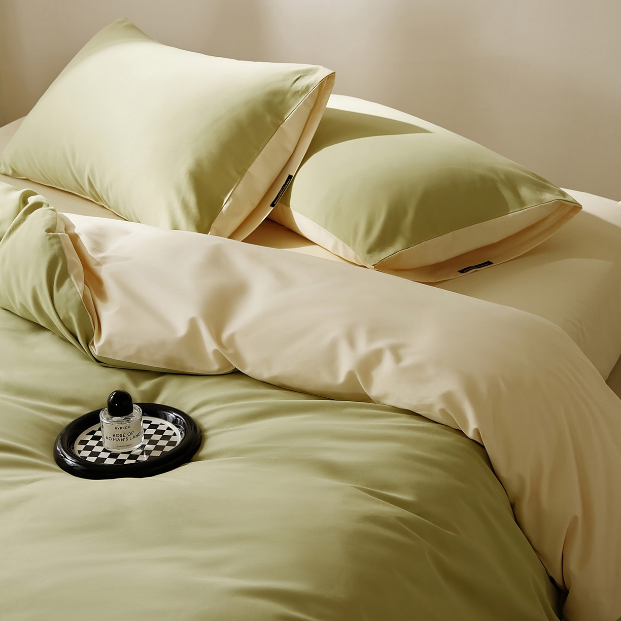 91家纺网 家纺一手货源 找家纺 EH家居 2025新款100S长绒棉小宽边磨毛四件套--云栖系列 香草青