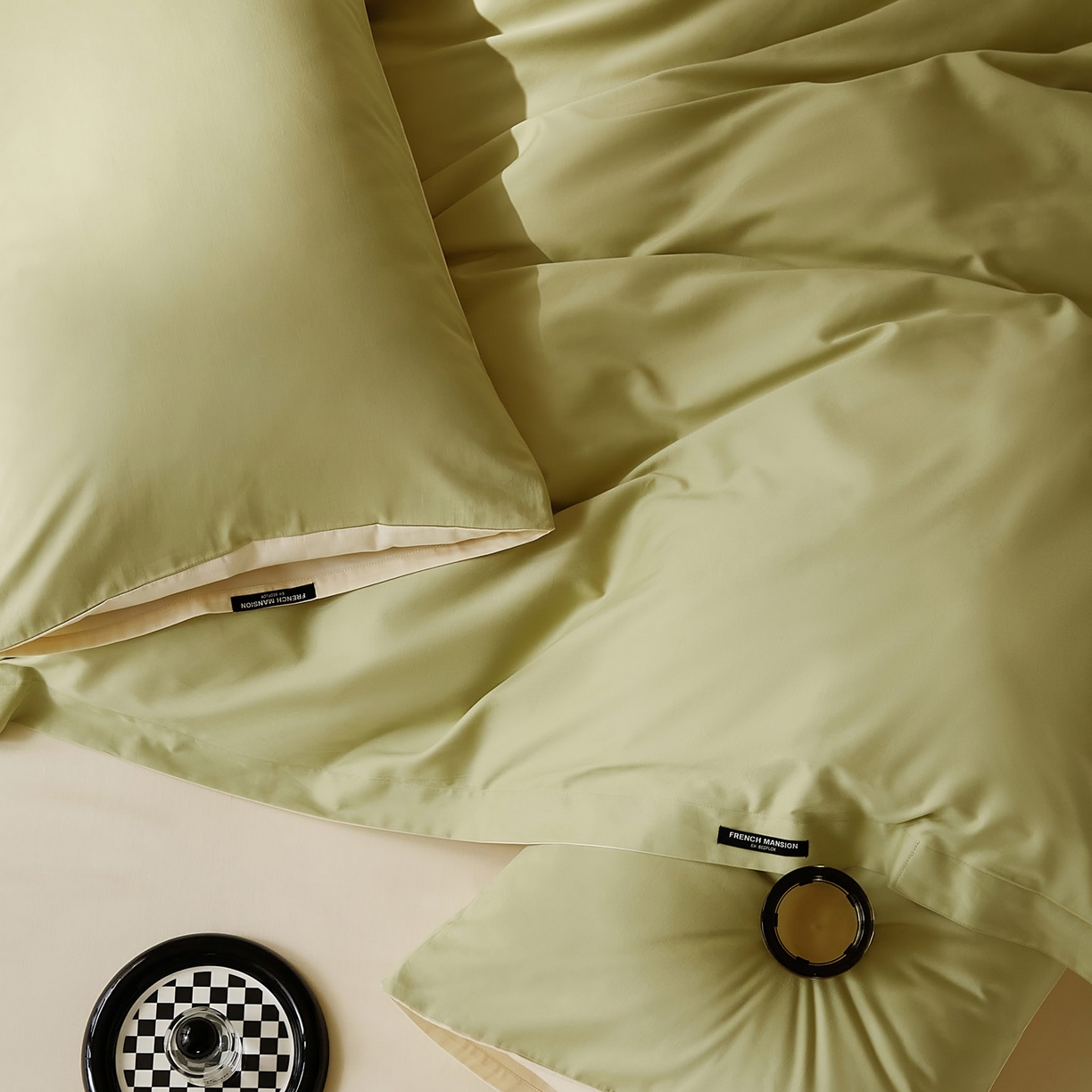 91家纺网 家纺一手货源 找家纺 EH家居 2025新款100S长绒棉小宽边磨毛四件套--云栖系列 香草青