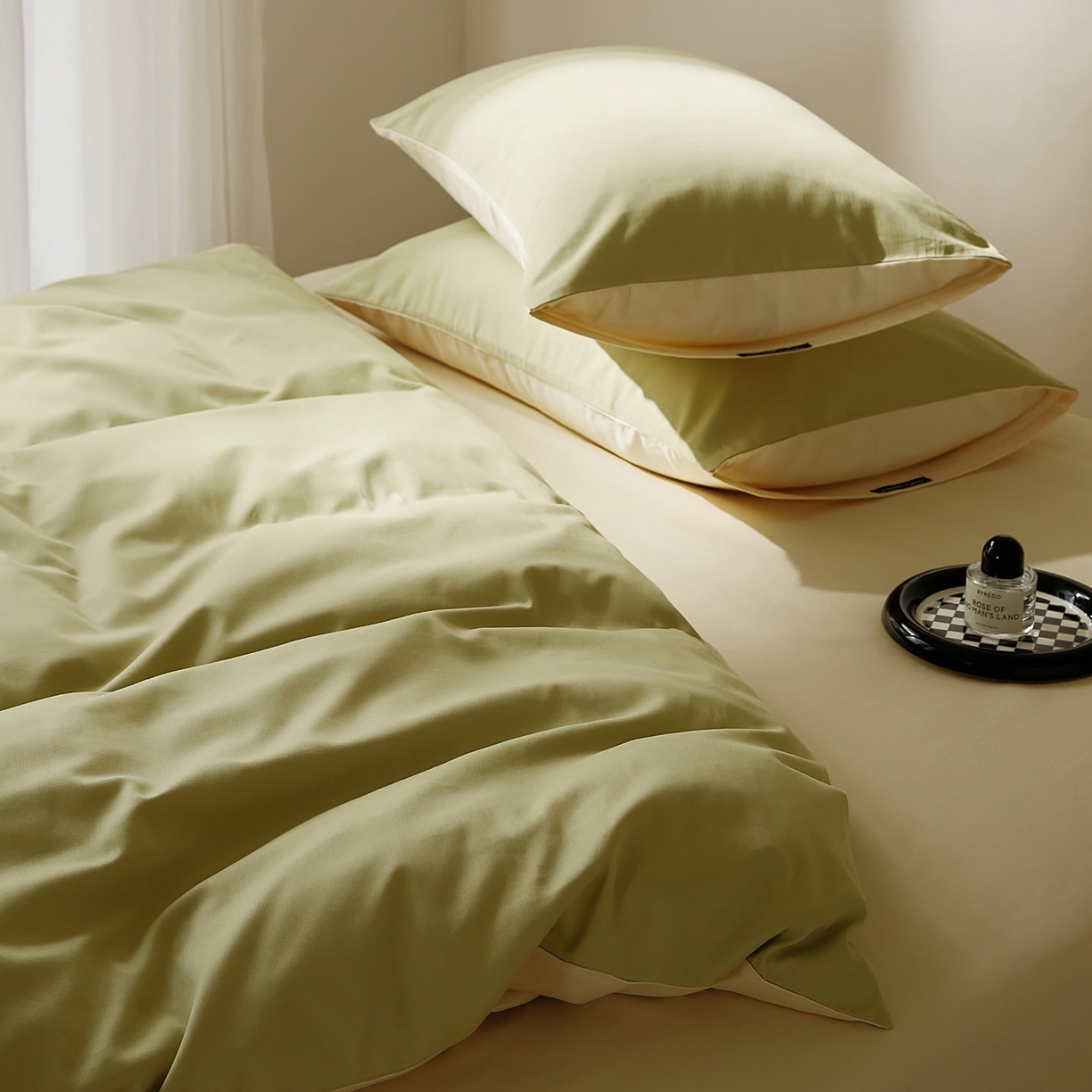 91家纺网 家纺一手货源 找家纺 EH家居 2025新款100S长绒棉小宽边磨毛四件套--云栖系列 香草青