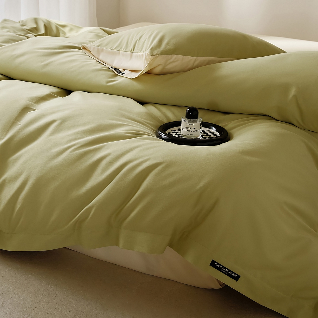 91家纺网 家纺一手货源 找家纺 EH家居 2025新款100S长绒棉小宽边磨毛四件套--云栖系列 香草青