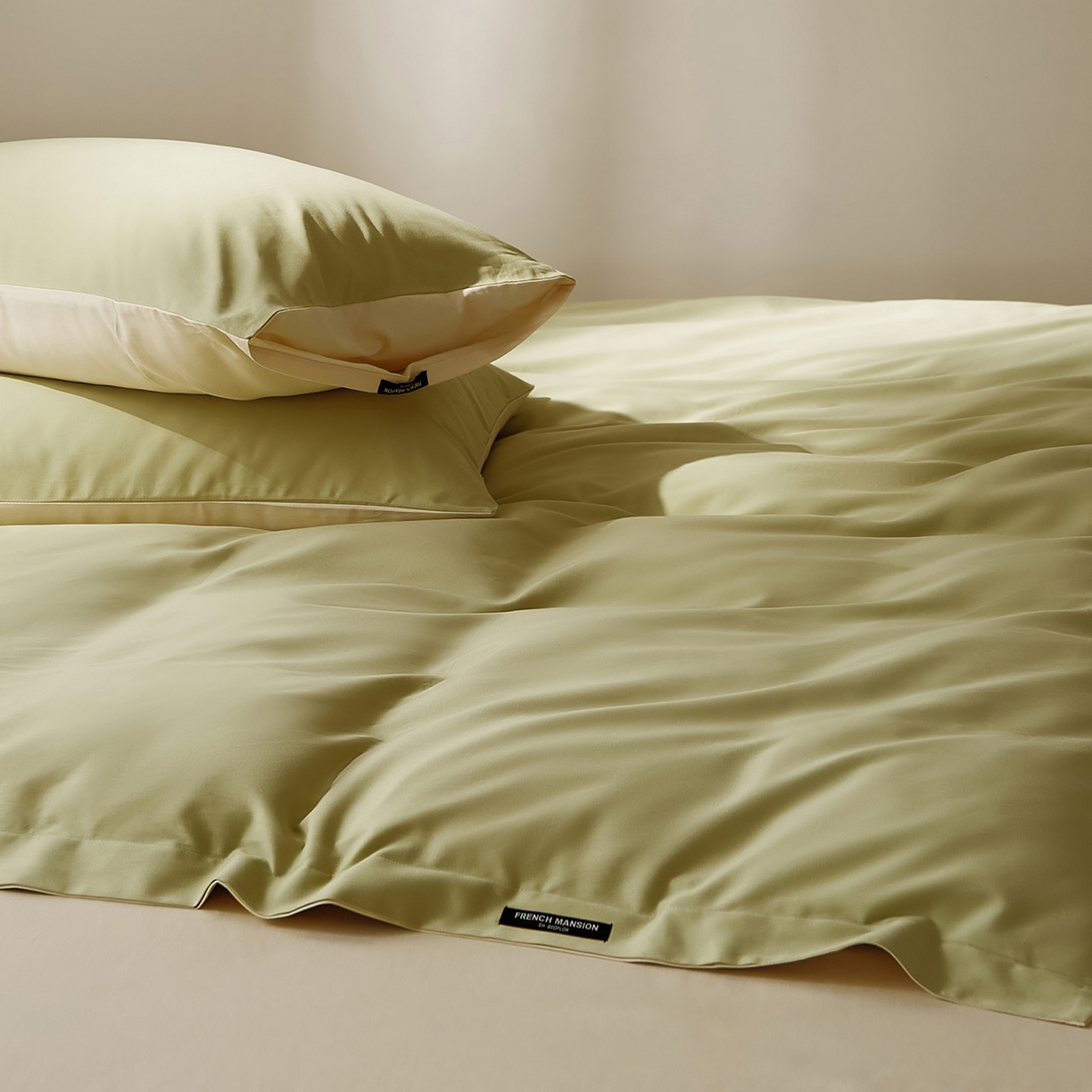 91家纺网 家纺一手货源 找家纺 EH家居 2025新款100S长绒棉小宽边磨毛四件套--云栖系列 香草青