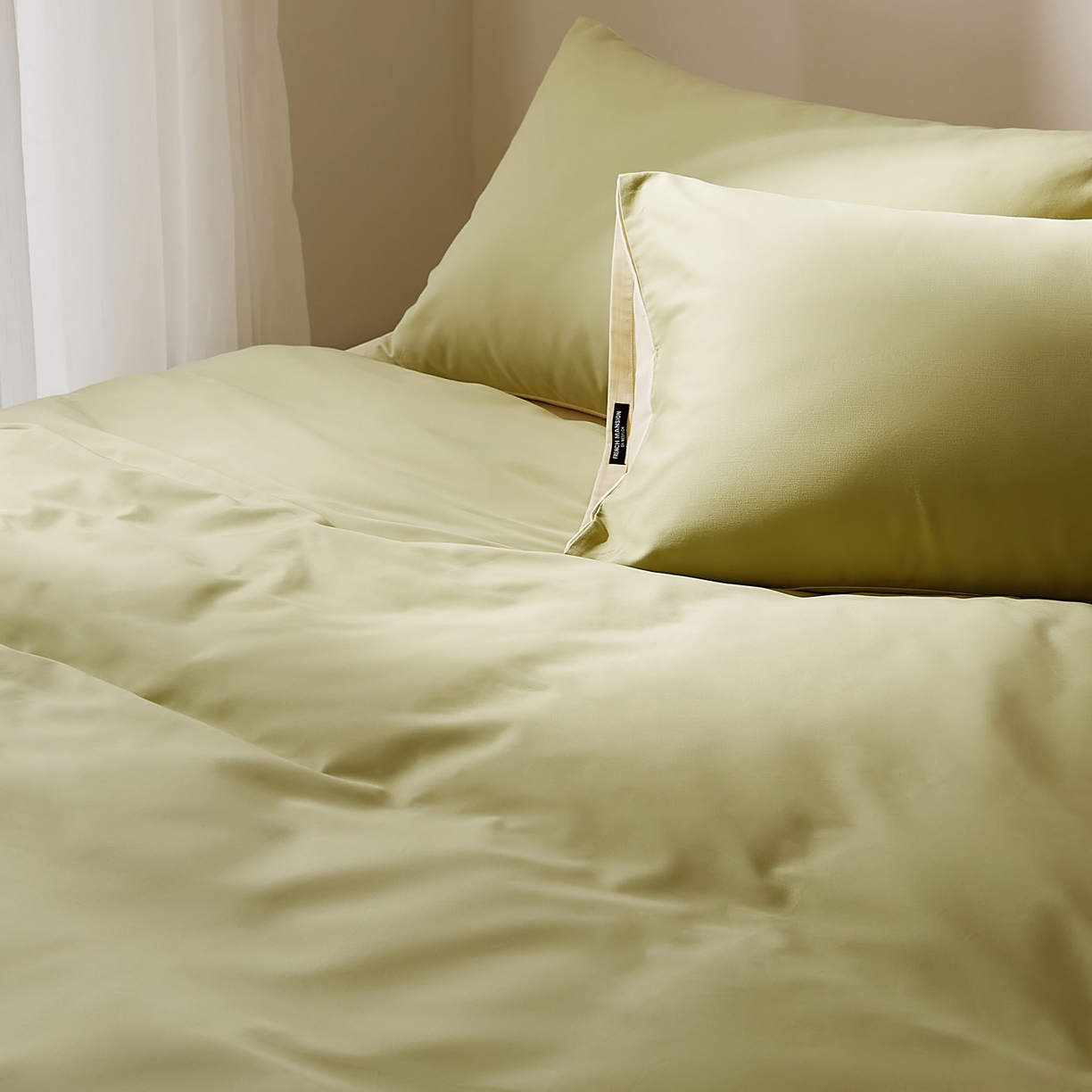 91家纺网 家纺一手货源 找家纺 EH家居 2025新款100S长绒棉小宽边磨毛四件套--云栖系列 香草青